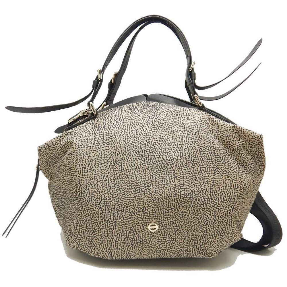 Borbonese Handbag 2way Quail Pattern Polyester Beige
